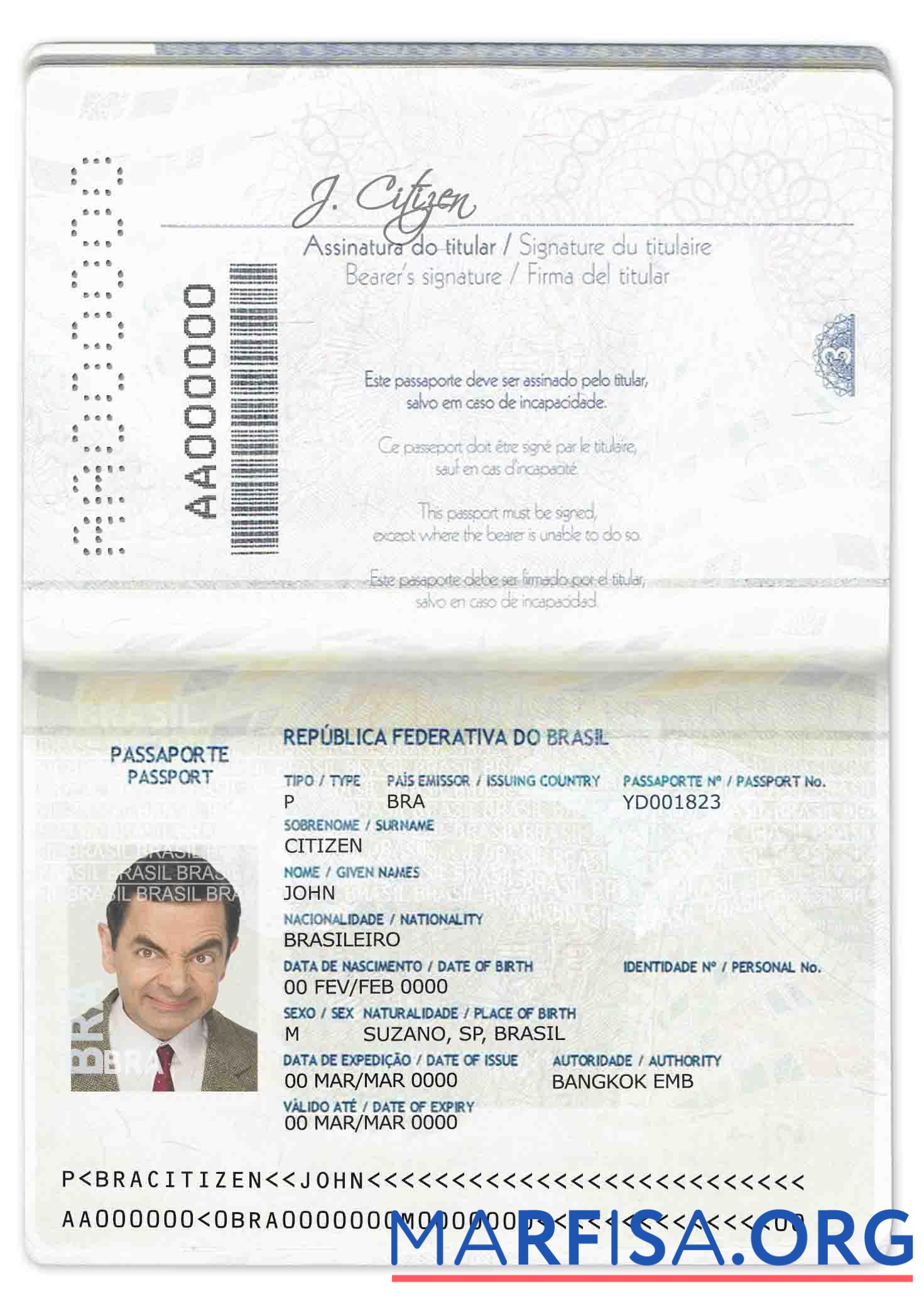 Blank Brazil passport (2016 2019) sample
